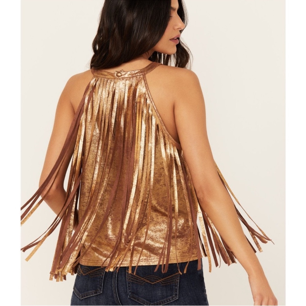 Miranda Lambert Western Large Metallic Gold Fringe Tank Top - Picture 2 of 6